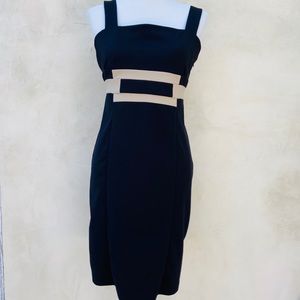 Banana Republic Factory Black Midi Dress with Beige Waist Accents